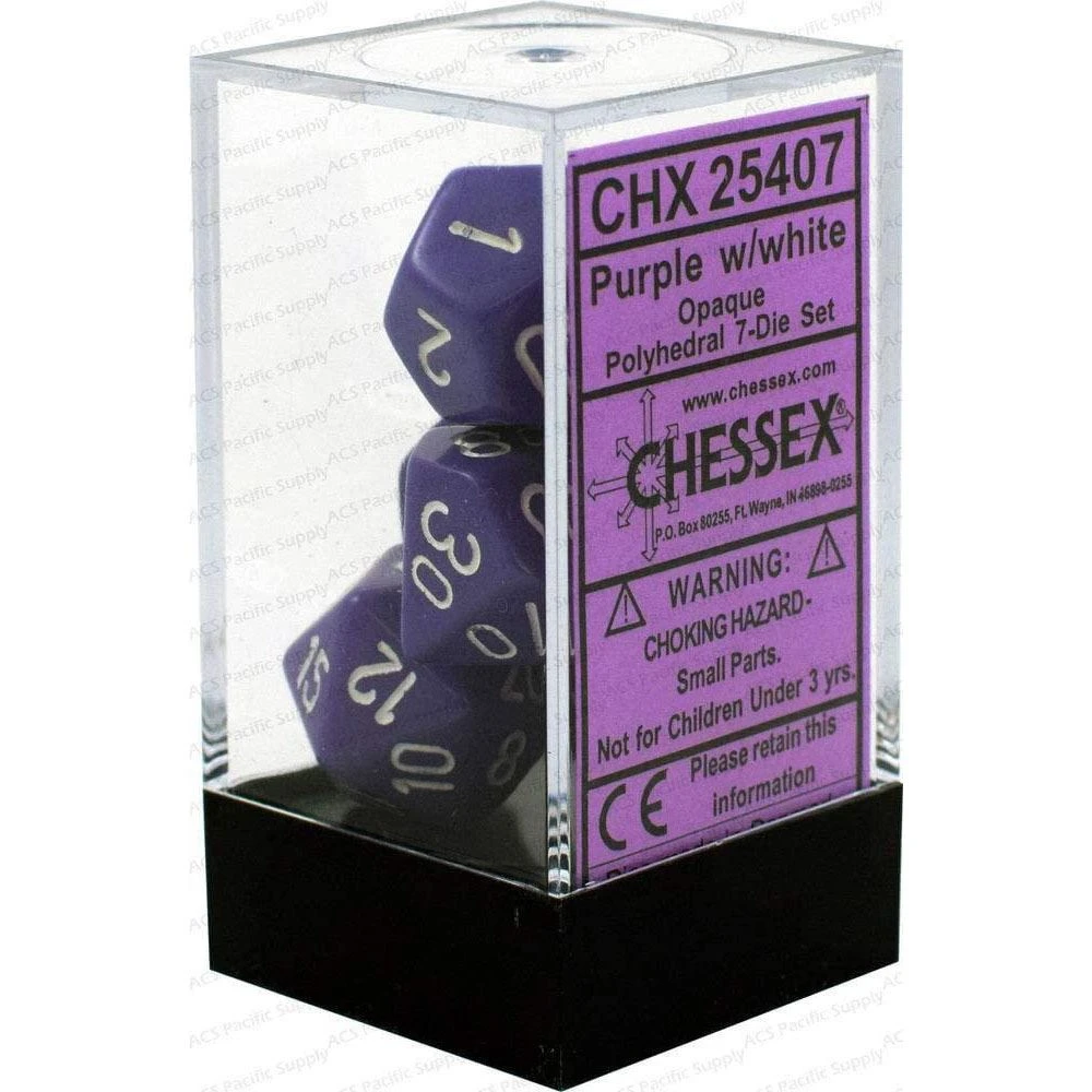 Chessex Opaque Poly 7 Set Purple/Whit 3 Chessex Opaque Poly 7 Set Purple/Whit
