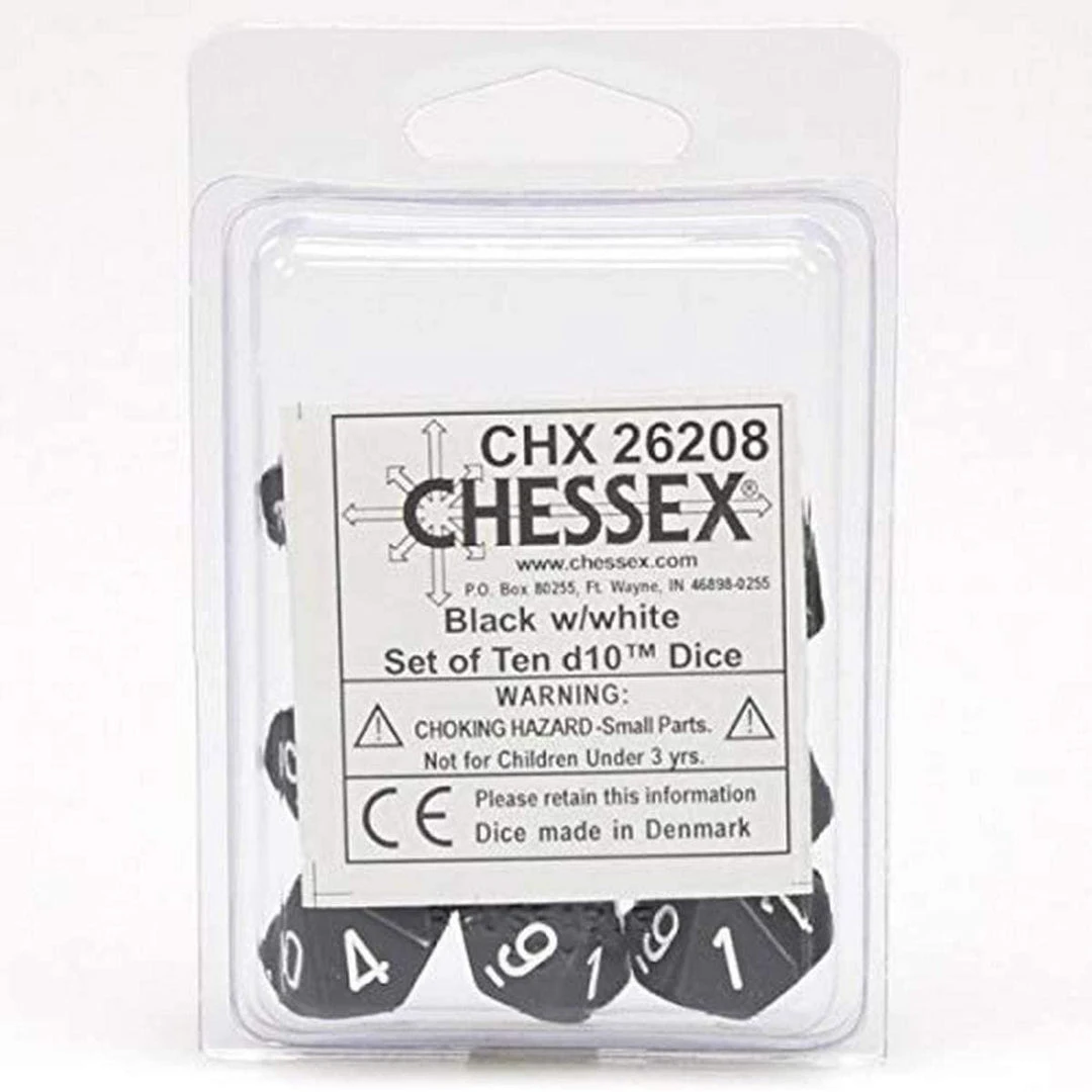 Chessex Opaque Black/White Polyhedral D10 Die Set Tabletop 3 Chessex Opaque Black/White Polyhedral D10 Die Set Tabletop