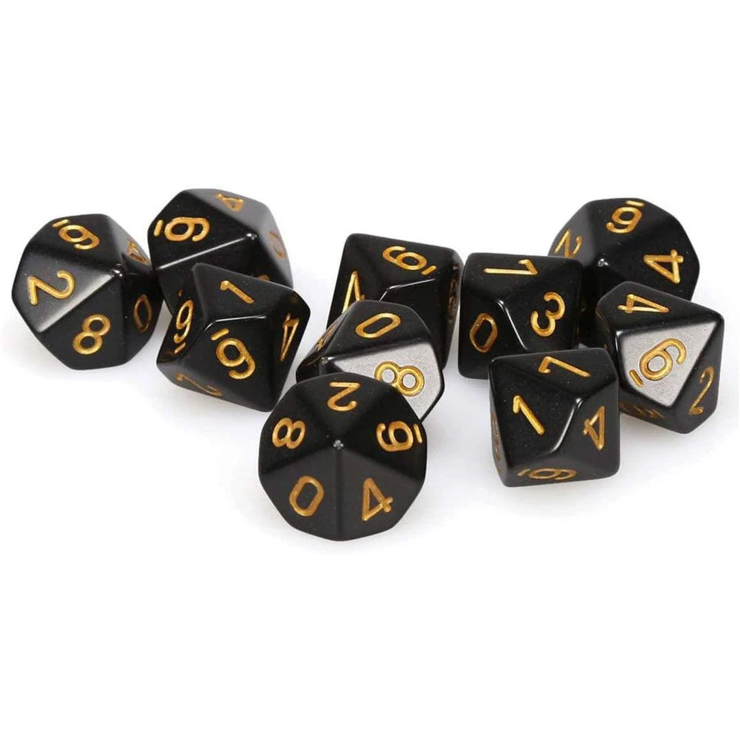 Chessex Opaque Black/Gold Set Of 10 3 Chessex Opaque Black/Gold Set Of 10