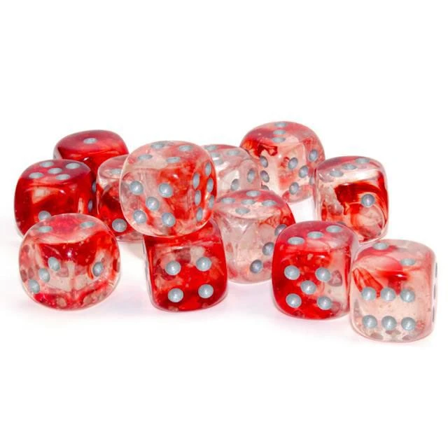 Chessex Nebula Red/Silver 16mm D6 Dice Block (12 Dice) 4 Chessex Nebula Red/Silver 16mm D6 Dice Block (12 Dice)