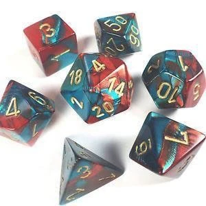 Chessex Gemini Poly 7 Set Red-Teal/Gold 4 Chessex Gemini Poly 7 Set Red-Teal/Gold