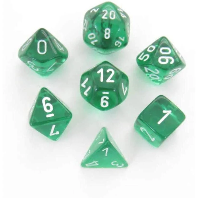 Chessex Tabletop Translucent Green/White Polyhedral 7 Die Set 4 Chessex Tabletop Translucent Green/White Polyhedral 7 Die Set