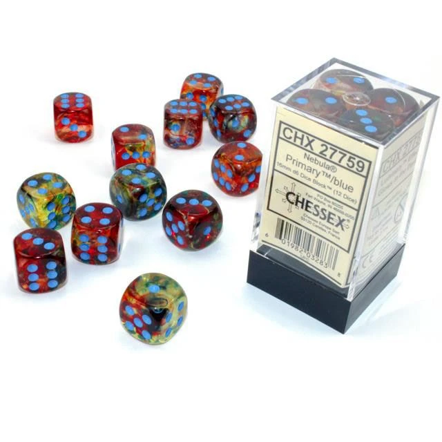 Chessex Nebula Primary/Blue 16mm D6 Dice Block (12 Dice) 5 Chessex Nebula Primary/Blue 16mm D6 Dice Block (12 Dice)