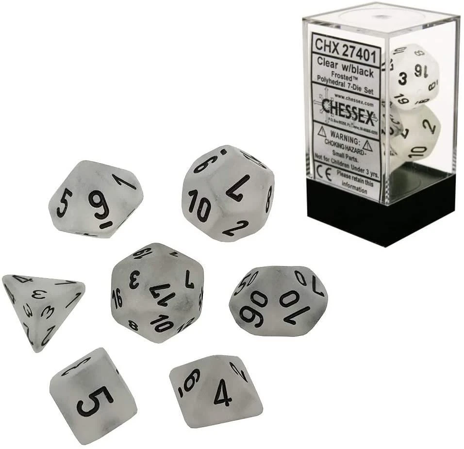 Chessex Tabletop Frosted Poly 7-Die Clear/black 4 Chessex Tabletop Frosted Poly 7-Die Clear/black