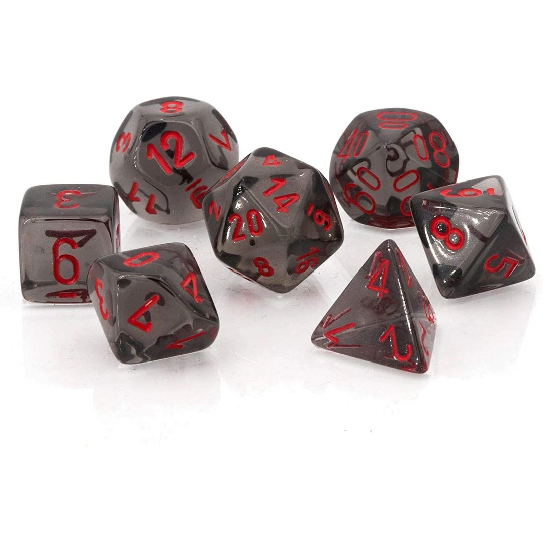 Chessex Tabletop Translucent Poly Smoke/Red 7 Die Set 4 Chessex Tabletop Translucent Poly Smoke/Red 7 Die Set