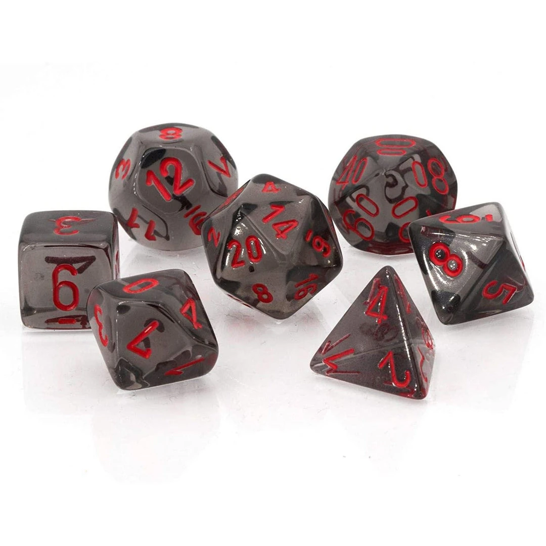 Chessex Tabletop Translucent Poly Smoke/Red 7 Die Set 6 Chessex Tabletop Translucent Poly Smoke/Red 7 Die Set