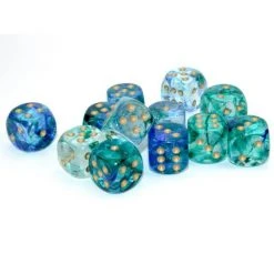 Chessex Tabletop Nebula Oceanic/Gold 16mm D6 Dice Block (12 Dice)