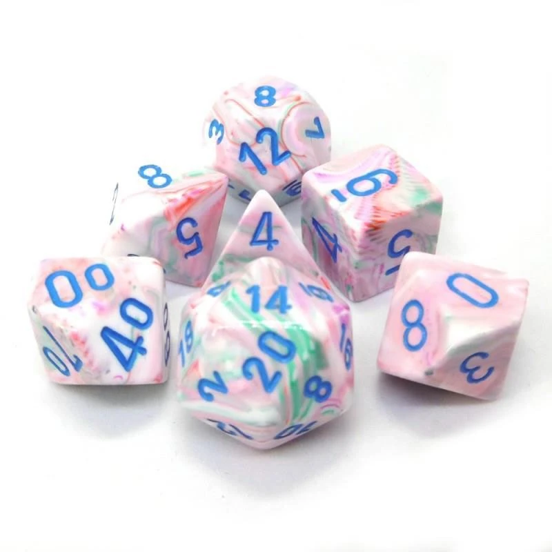 Chessex Tabletop Festive Pop Art W/ Blue Polyhedral 7 Dice Set 3 Chessex Tabletop Festive Pop Art W/ Blue Polyhedral 7 Dice Set