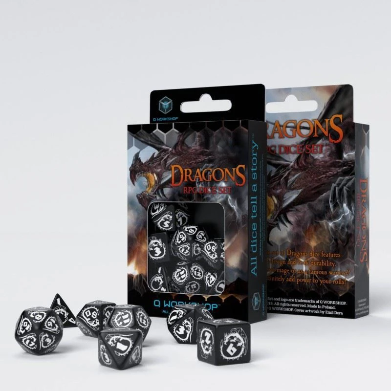 Q-Workshop Dragons Black/White Dice Set 4 Q-Workshop Dragons Black/White Dice Set