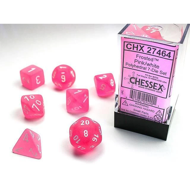 Chessex Frosted Pink/White Poly 7 Dice 3 Chessex Frosted Pink/White Poly 7 Dice