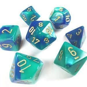 Chessex Gemini Poly 7 Set Blue-Teal/Gold Tabletop 3 Chessex Gemini Poly 7 Set Blue-Teal/Gold Tabletop