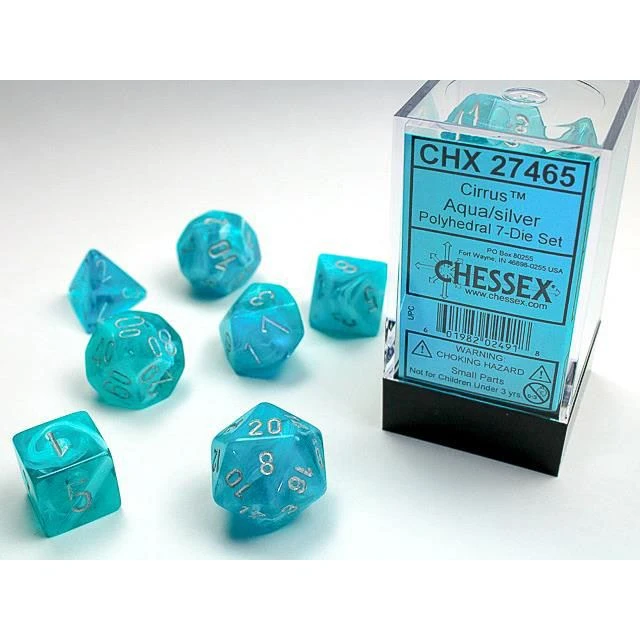 Chessex Cirrus Aqua/ Silver Poly 7 Tabletop 3 Chessex Cirrus Aqua/ Silver Poly 7 Tabletop